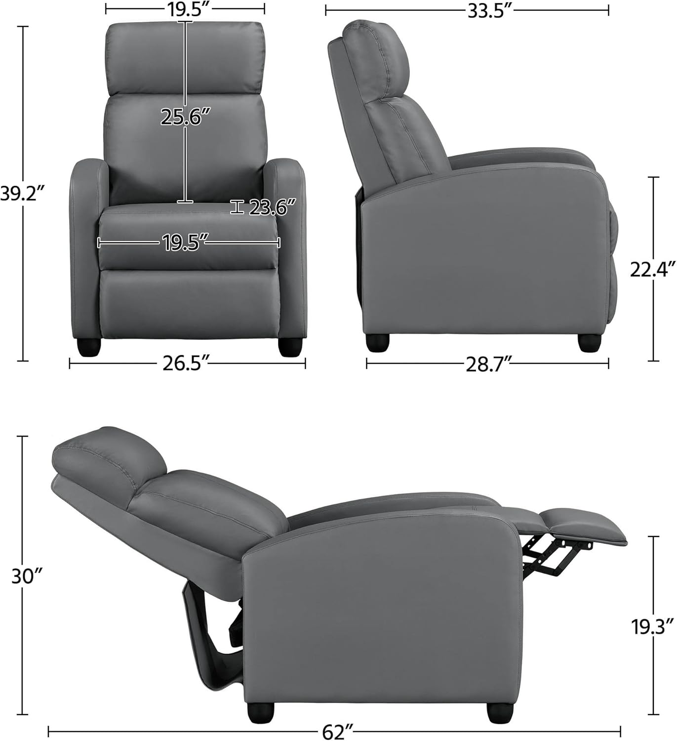 Topeakmart Silla reclinable individual de piel sintética, sofá reclinable...