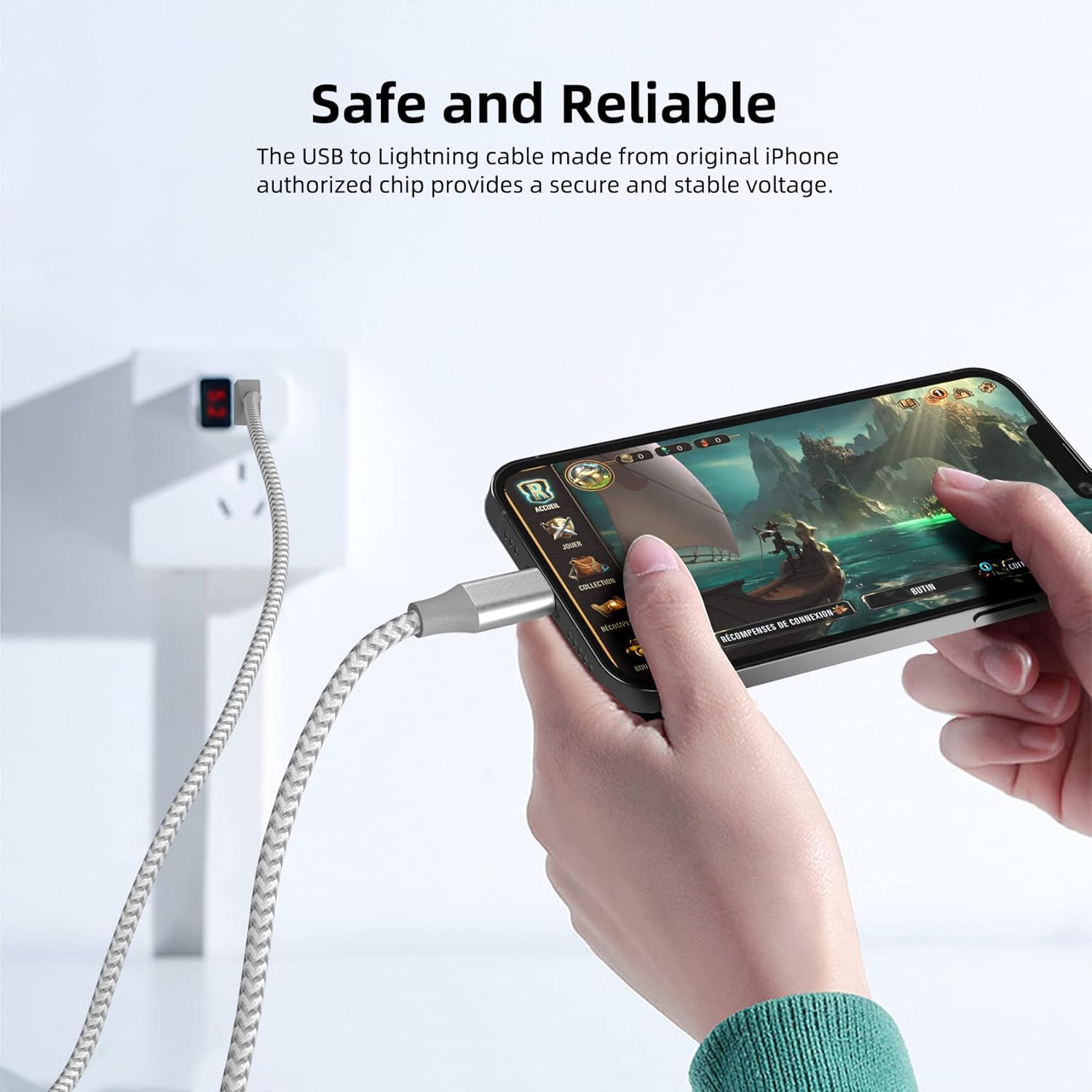 Paquete de 3 cargadores para iPhone, cable trenzado de nailon Lightning de 10...