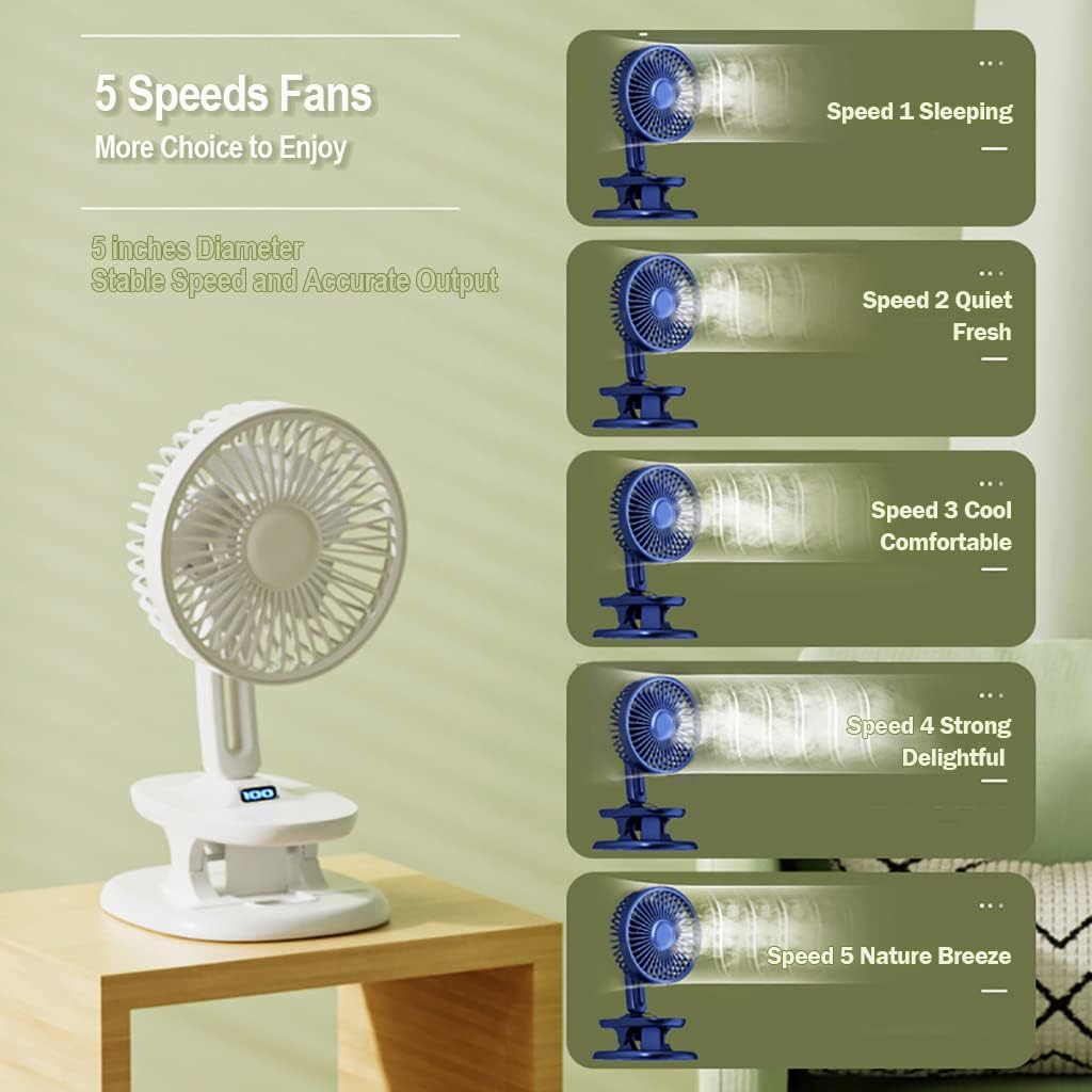 Ventiladores de mesa portátiles de 5 pulgadas con clip, cabezal oscilante de...