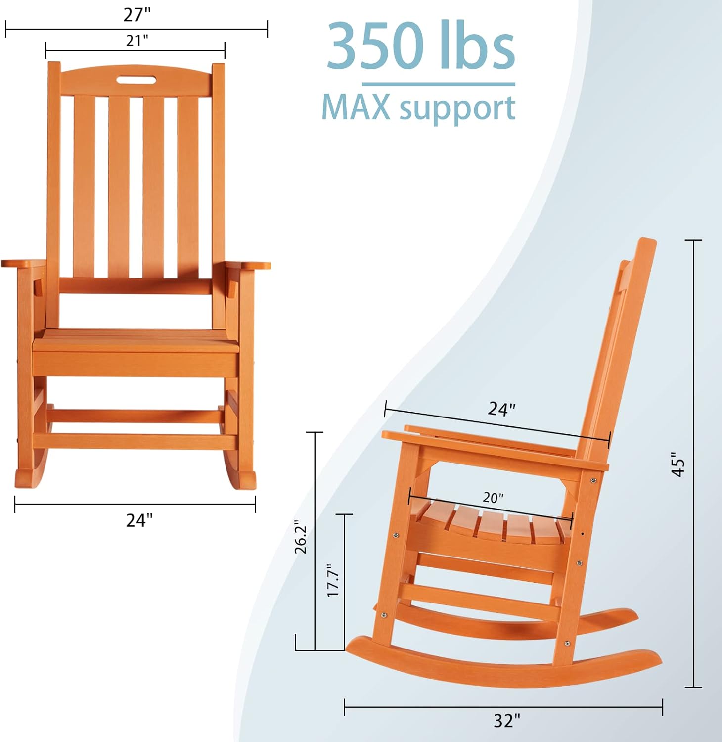 Psilvam Mecedora de gran tamaño para exteriores, con asiento de 21 pulgadas de...