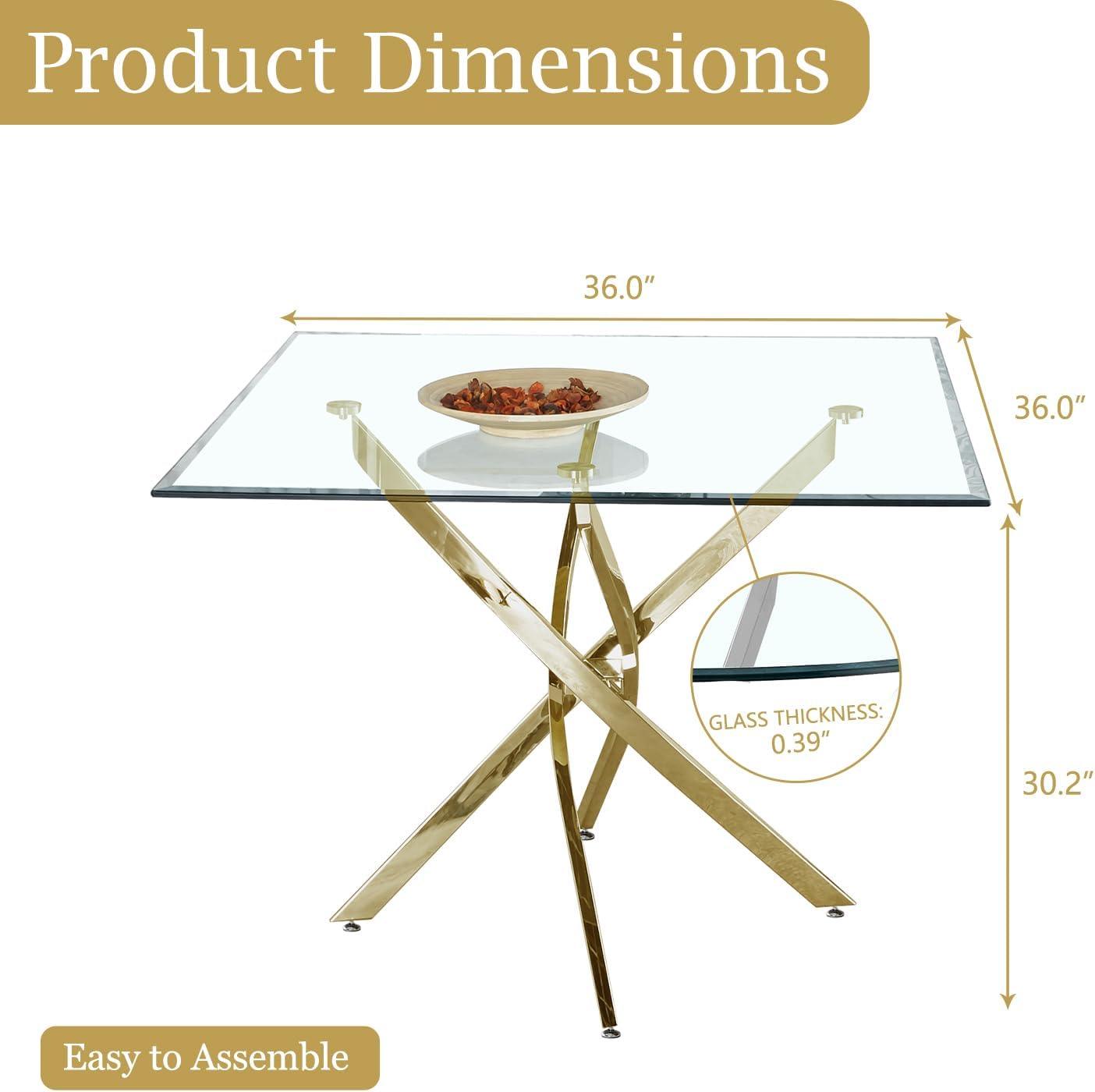 Mesa de comedor pequeña cuadrada de vidrio para 2-4 mesa de cocina para comedor