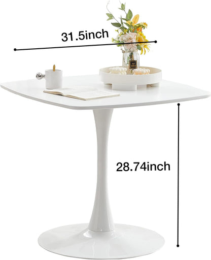 Mesa de comedor de tulipán con pedestal cuadrado blanco de 31.5 pulgadas, mesa