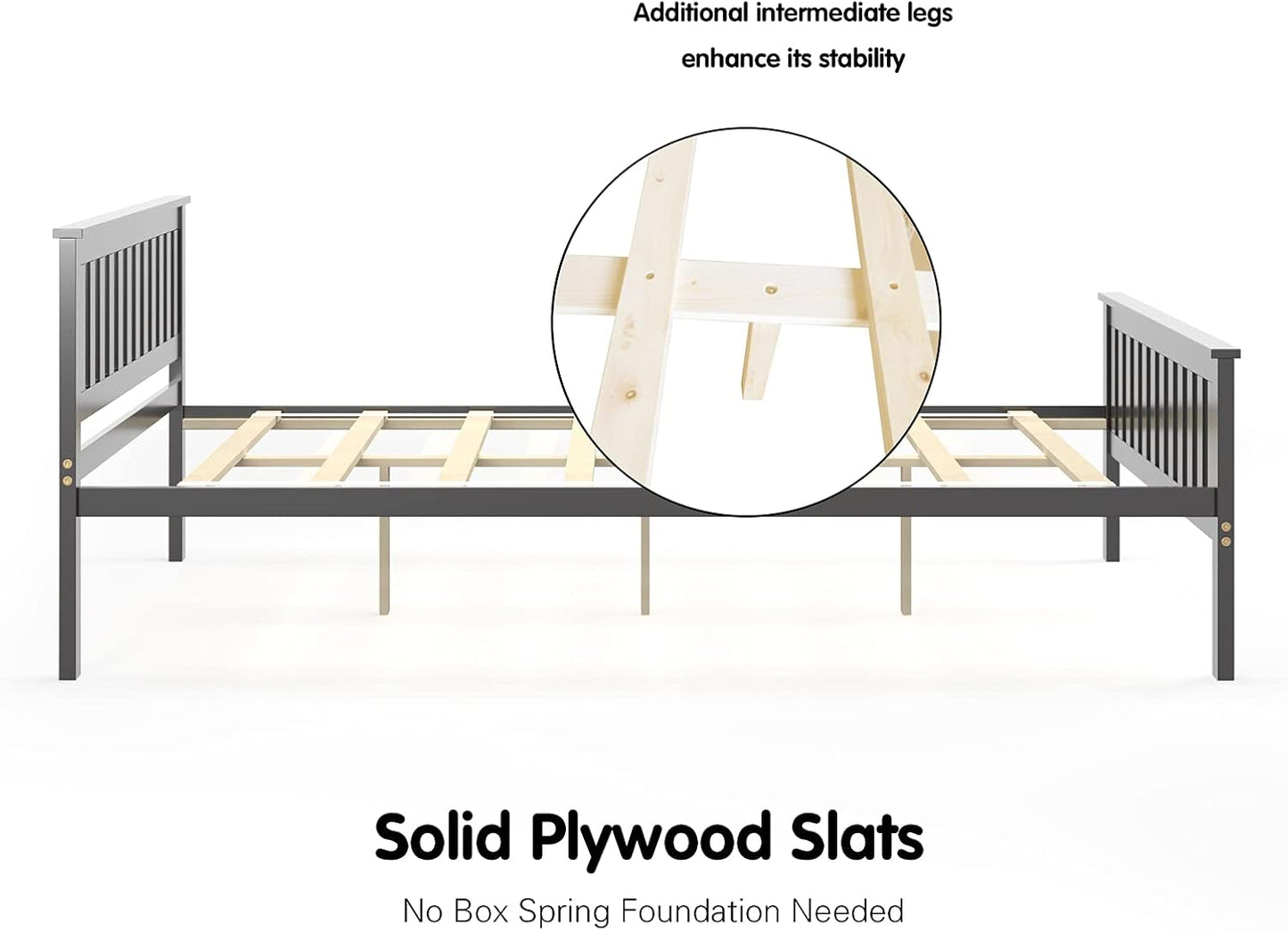 Giantex Base de cama matrimonial, plataforma de madera con cabecero, base de...