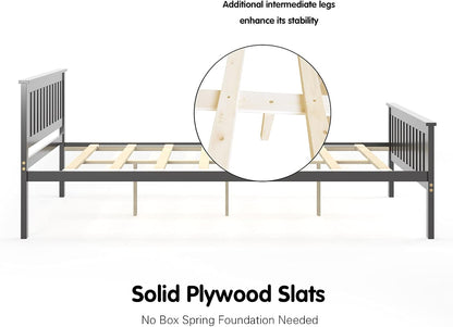 Giantex Base de cama matrimonial, plataforma de madera con cabecero, base de...