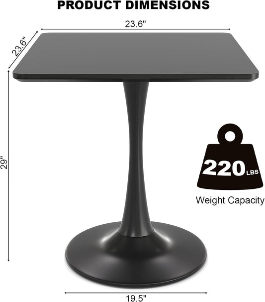 Mesa de tulipán negro de 24 pulgadas para cocina, mesa de comedor cuadrada