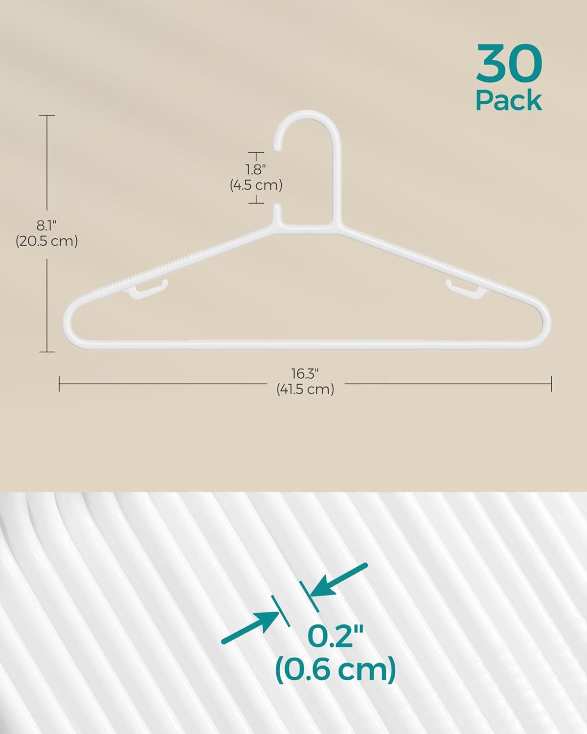 SONGMICS Perchas de plástico, paquete de 30 perchas para ropa que ahorran...