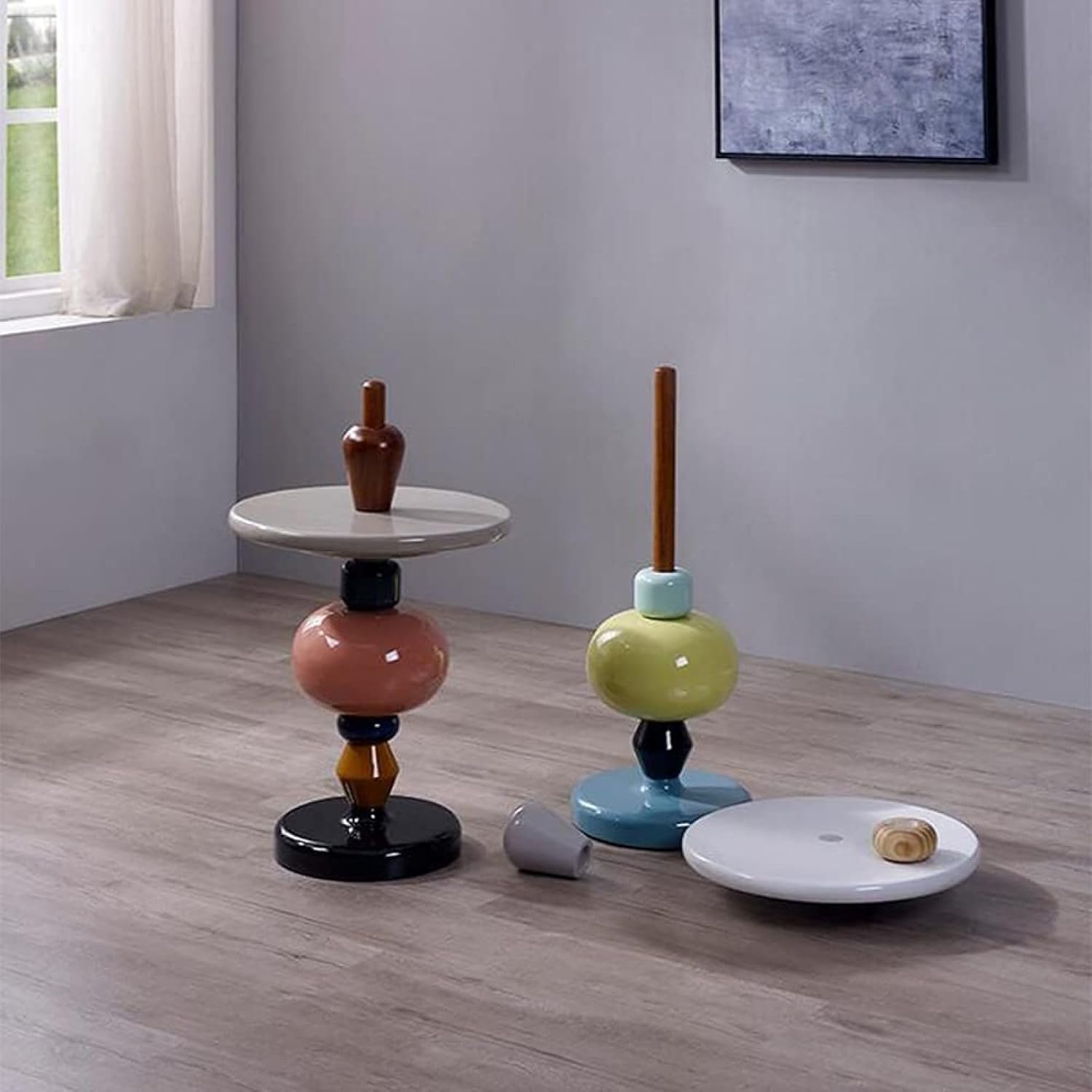 Mesa pequeña con combinación creativa, mesa auxiliar movible redonda de esquina...