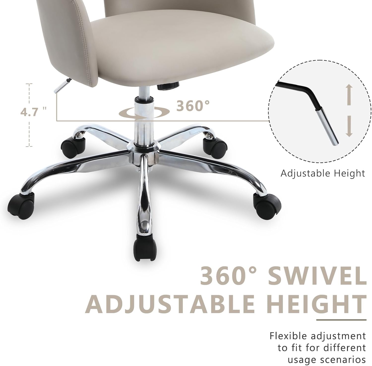 Silla de oficina en casa con ruedas, altura ajustable, de piel sintética,...
