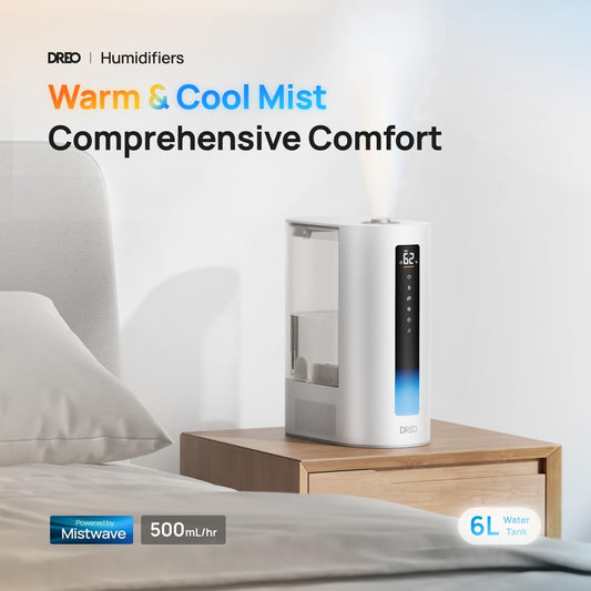 Dreo Humidificador de 6 L para habitación grande, humidificadores de niebla...