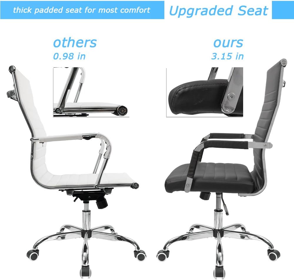 Furmax silla de escritorio de oficina acanalada con respaldo medio de piel...
