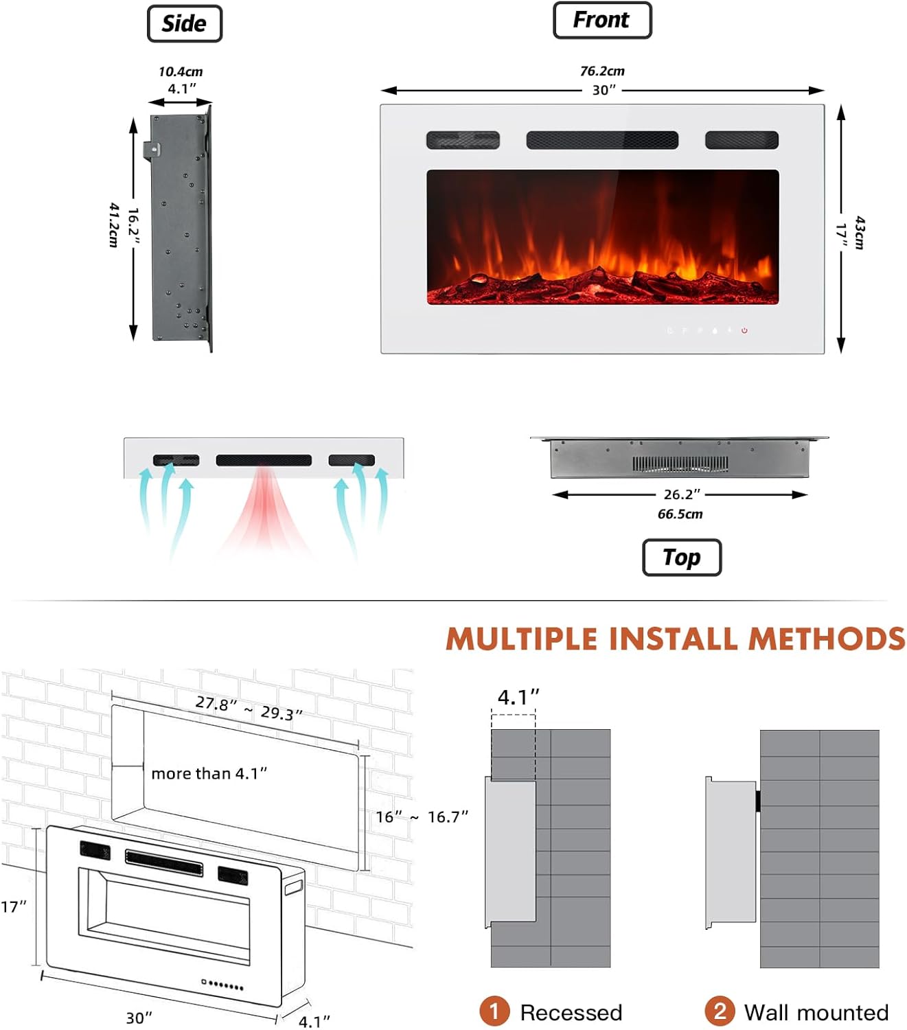 Panel de cristal para chimenea eléctrica con pantalla táctil, colorido inserto...