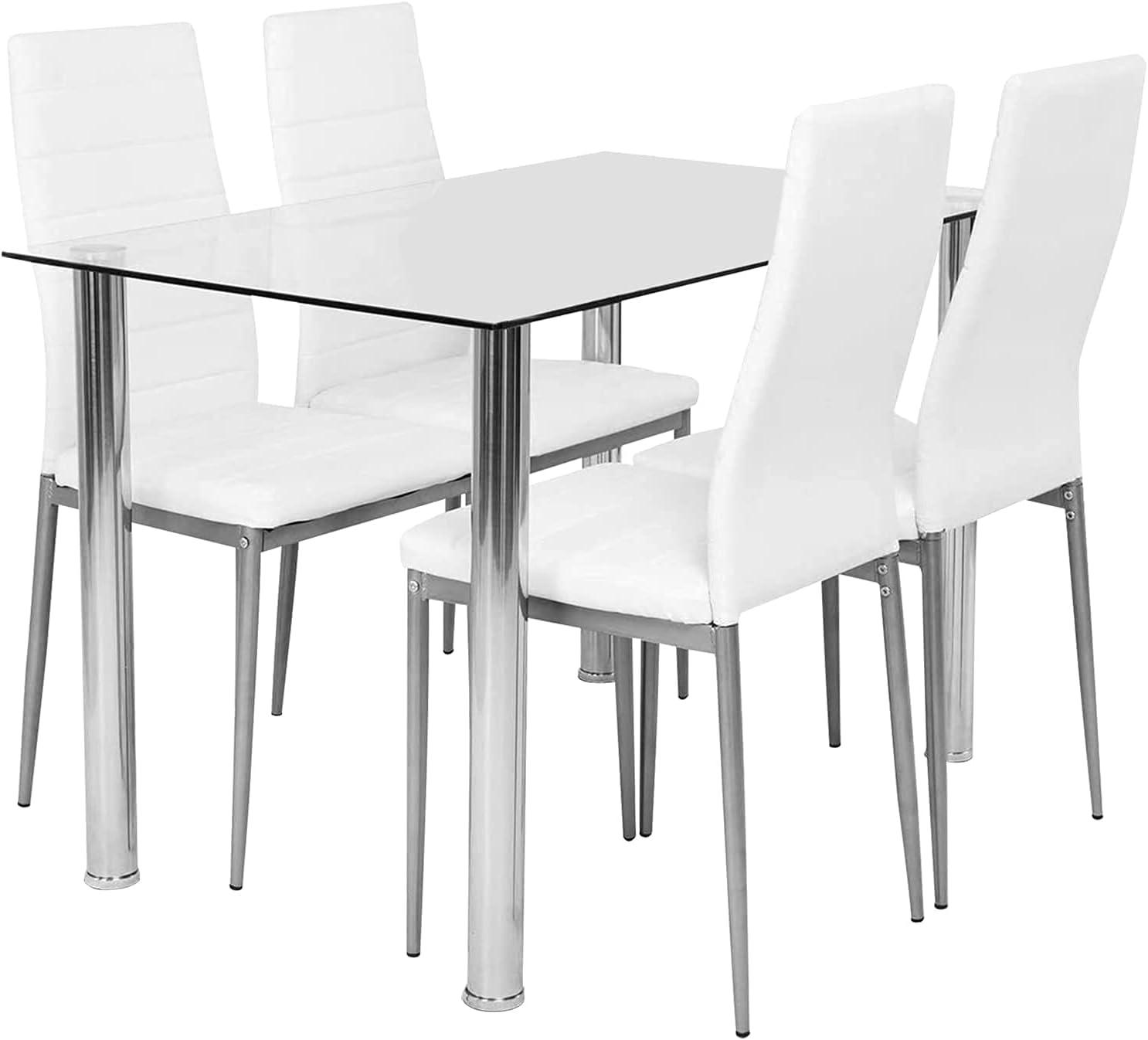 Juego de mesa de comedor para 4, pequeño juego de mesa de comedor de vidrio