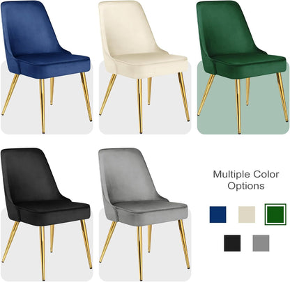 Juego de 2 sillas de comedor verdes, modernas sillas tapizadas de terciopelo de
