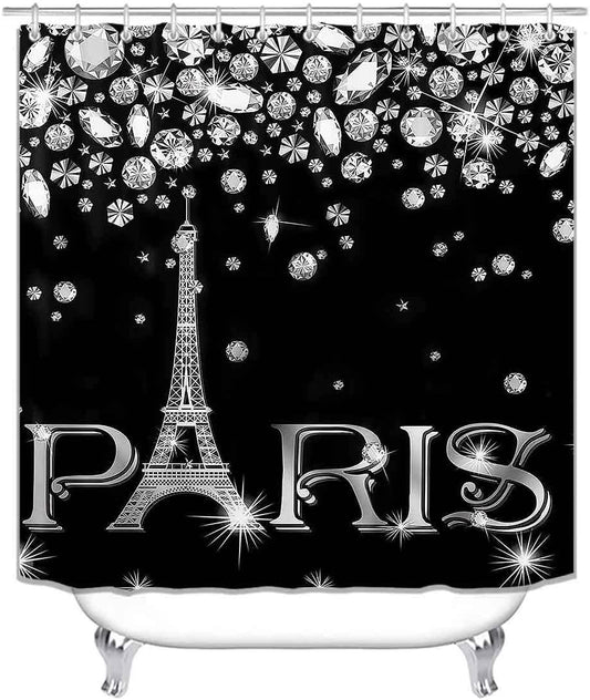 Juego de 4 cortinas de ducha con diseño de torre Eiffel, decoración de baño con...