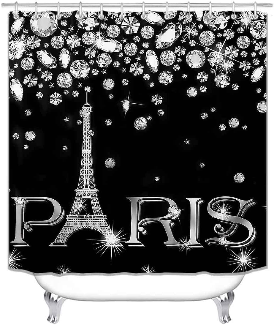 Juego de 4 cortinas de ducha con diseño de torre Eiffel, decoración de baño con...