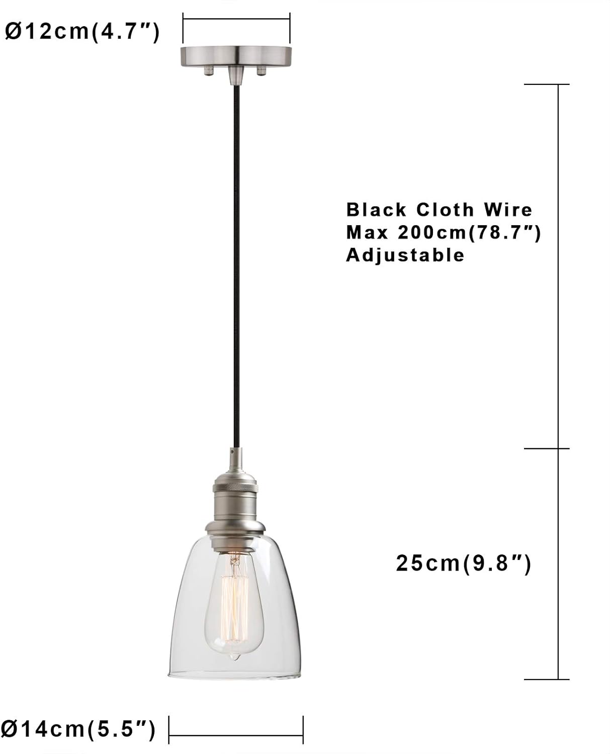 Yosoan Lámpara colgante Edison vintage de 1 luz, para interiores, moderna, con...