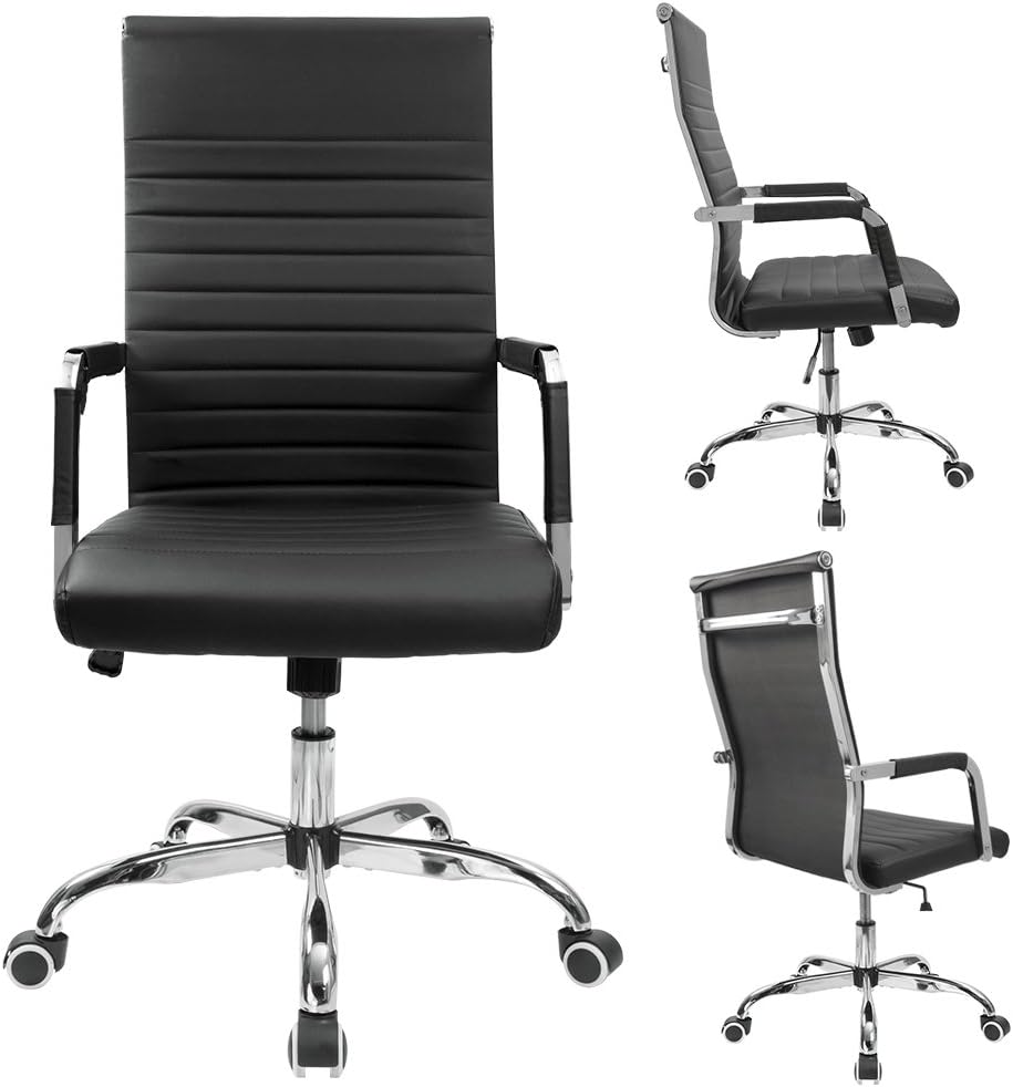 Furmax silla de escritorio de oficina acanalada con respaldo medio de piel...