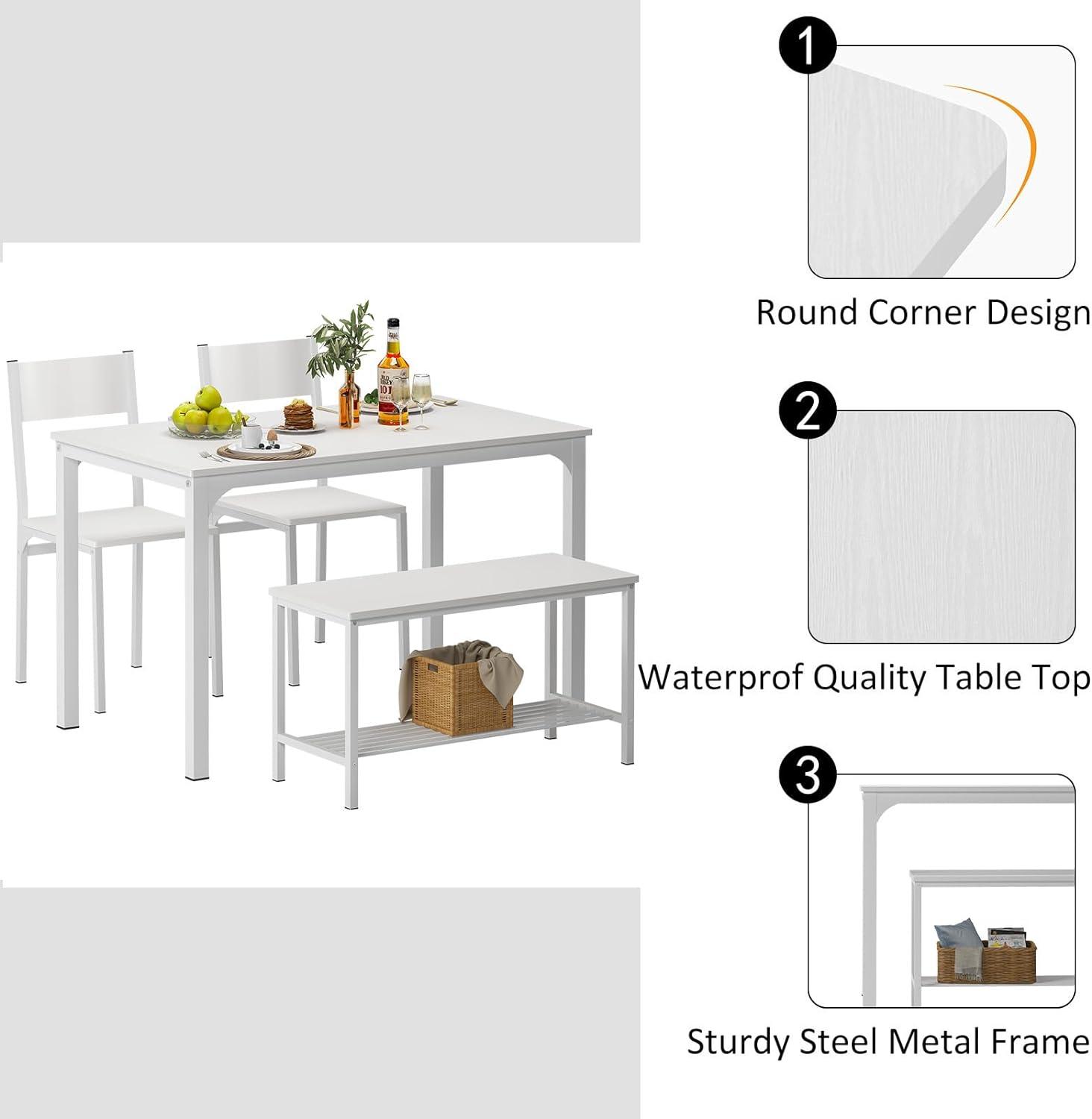 Juego de mesa de comedor para 4, mesa de comedor de 43 pulgadas con dos sillas