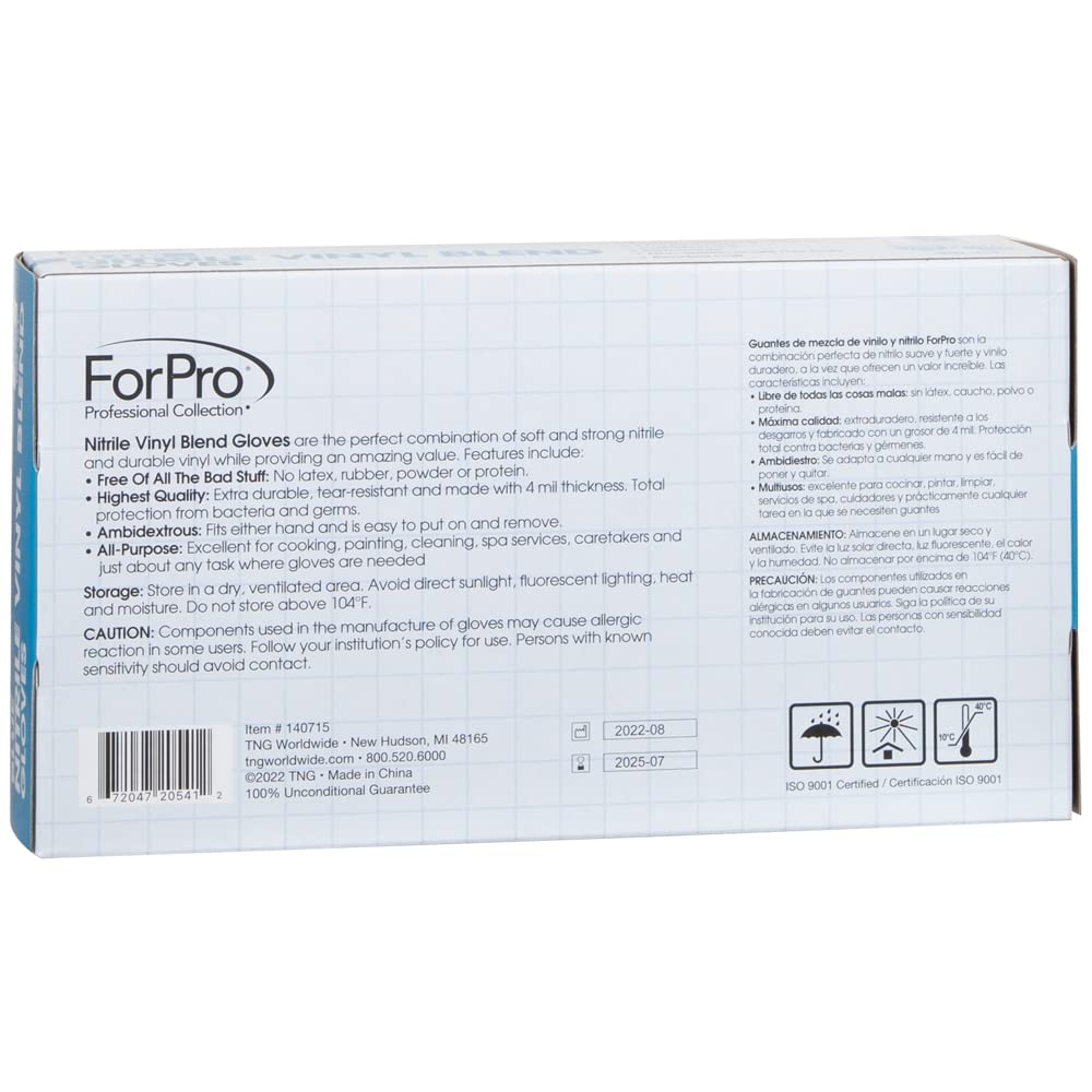 ForPro Guantes desechables de mezcla de vinilo de nitrilo, protección extra de