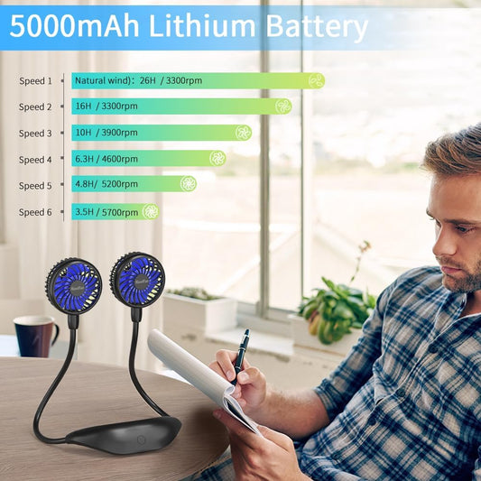 HandFan Ventilador de cuello de 5000 mAh portátil, recargable, ventiladores...