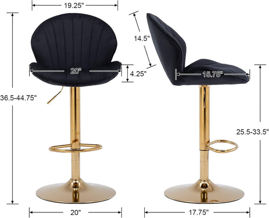EALSON Juego de 2 taburetes de bar giratorios de terciopelo, modernos taburetes
