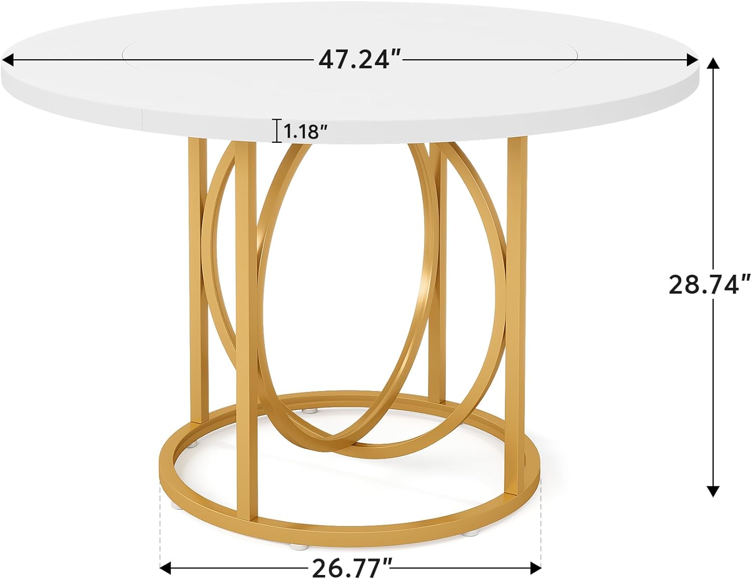 Mesa de comedor redonda moderna para 4-6, mesa de cocina blanca de 47 pulgadas
