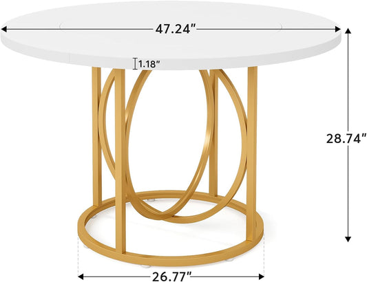 Mesa de comedor redonda moderna para 4-6, mesa de cocina blanca de 47 pulgadas