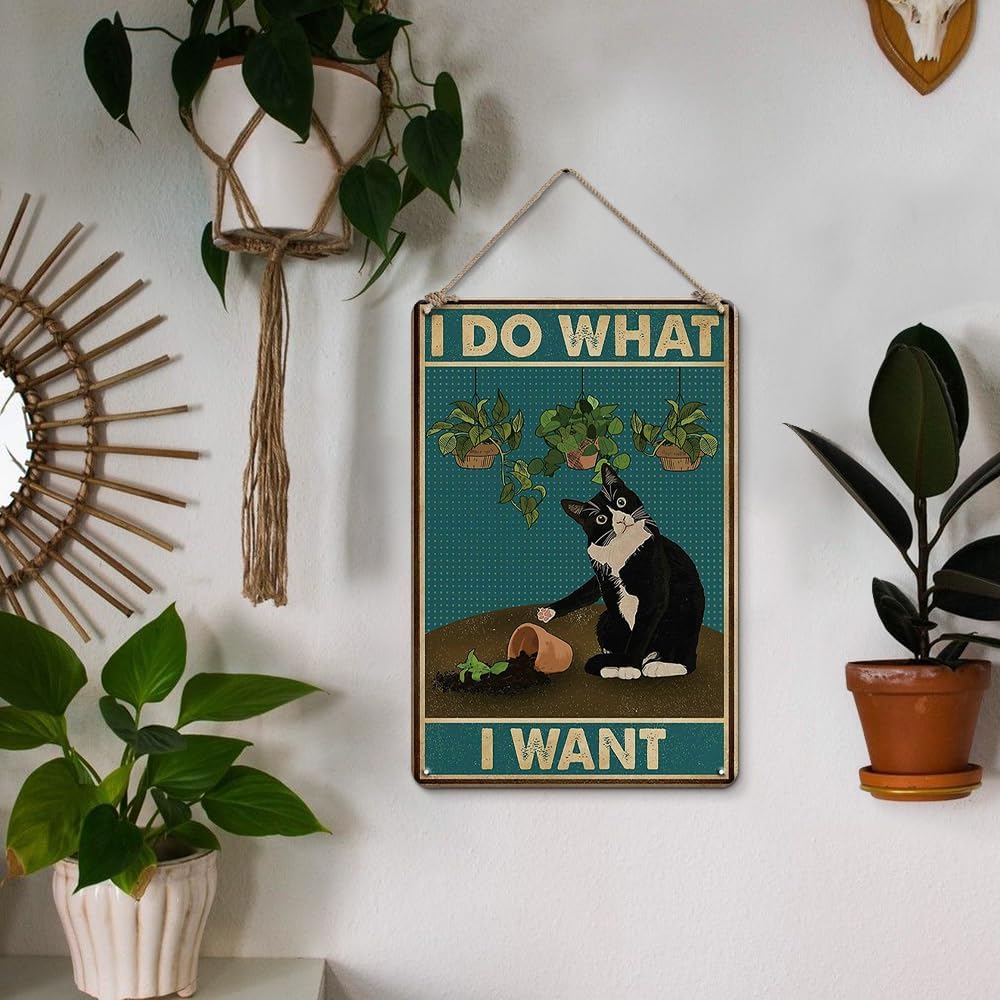 YOYI ART Letrero decorativo de metal con diseño de gato esmoquin  I Do What I...