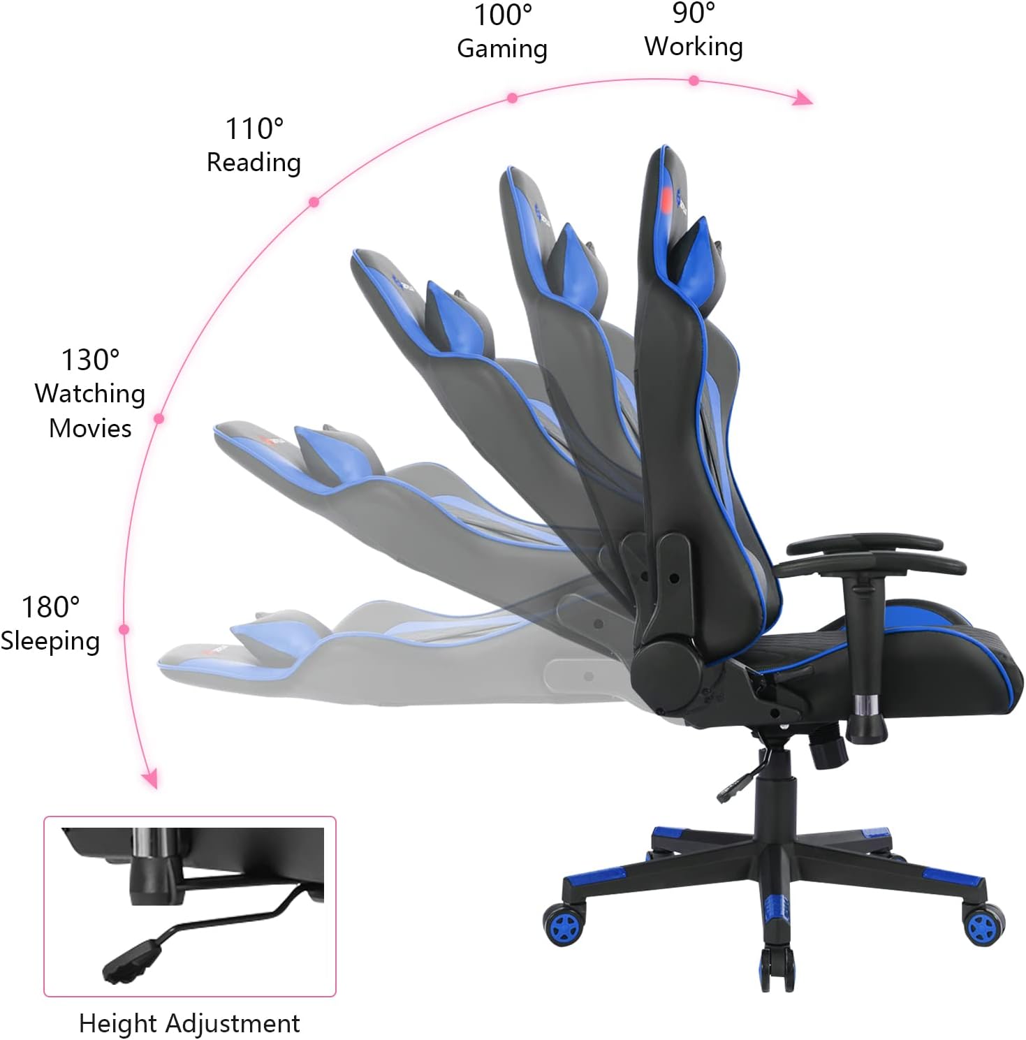 POWERSTONE Silla de juegos, reclinable para juegos con reposabrazos ajustable,...