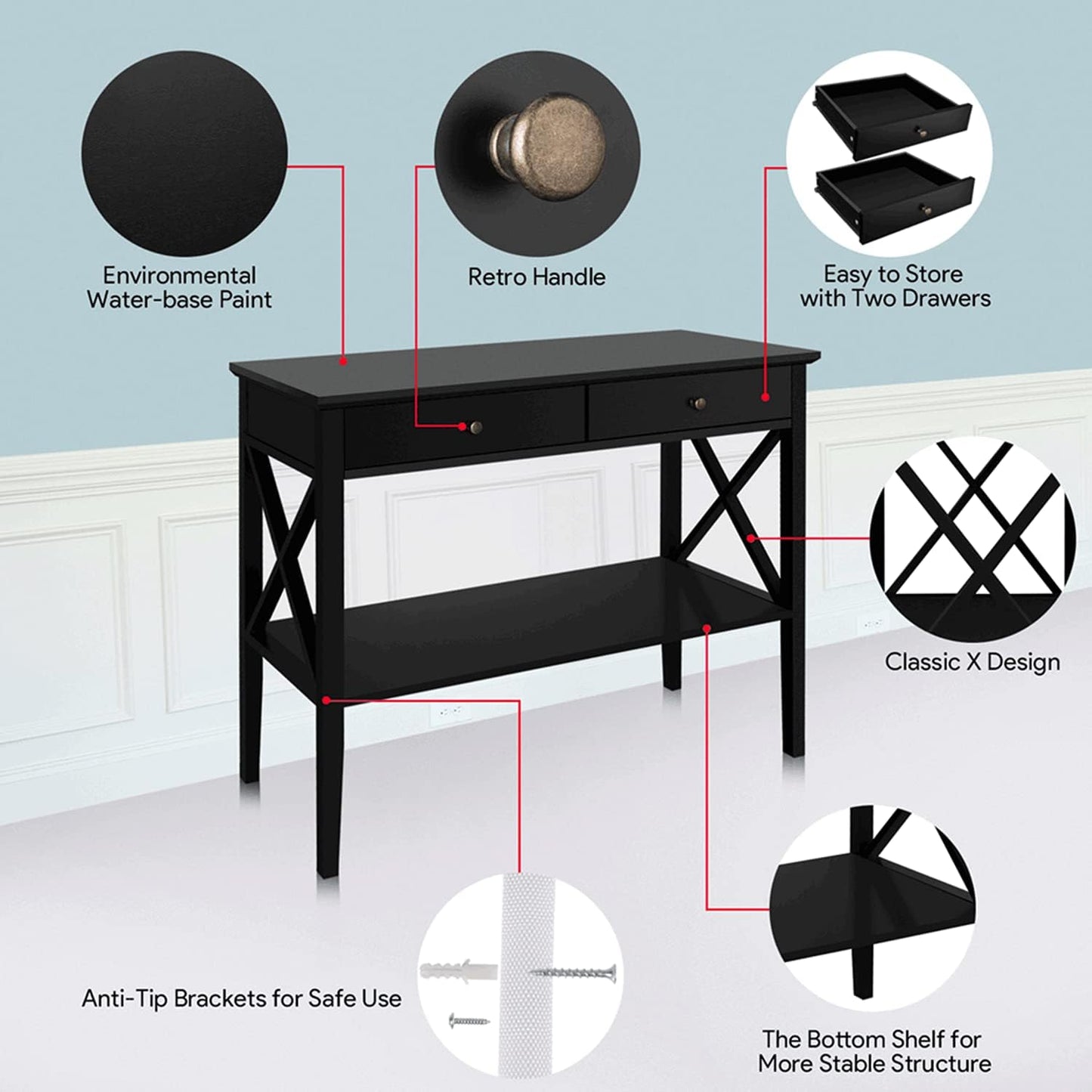 Mesa de consola estrecha, mesa auxiliar de madera para sofá, mesa auxiliar con