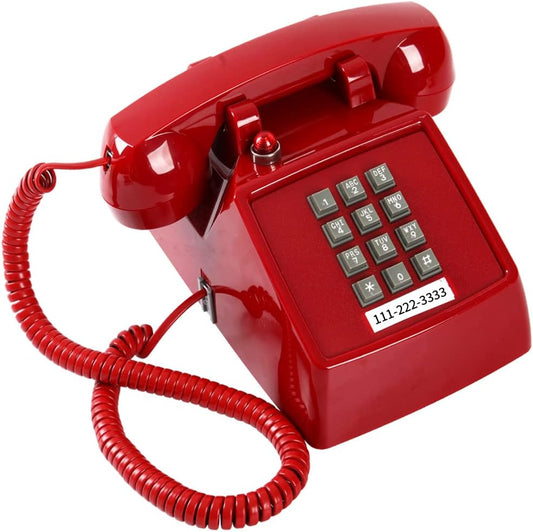 Teléfono fijo rojo tradicional, teléfono con cable retro con indicador de...