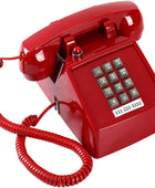 Teléfono fijo rojo tradicional, teléfono con cable retro con indicador de...
