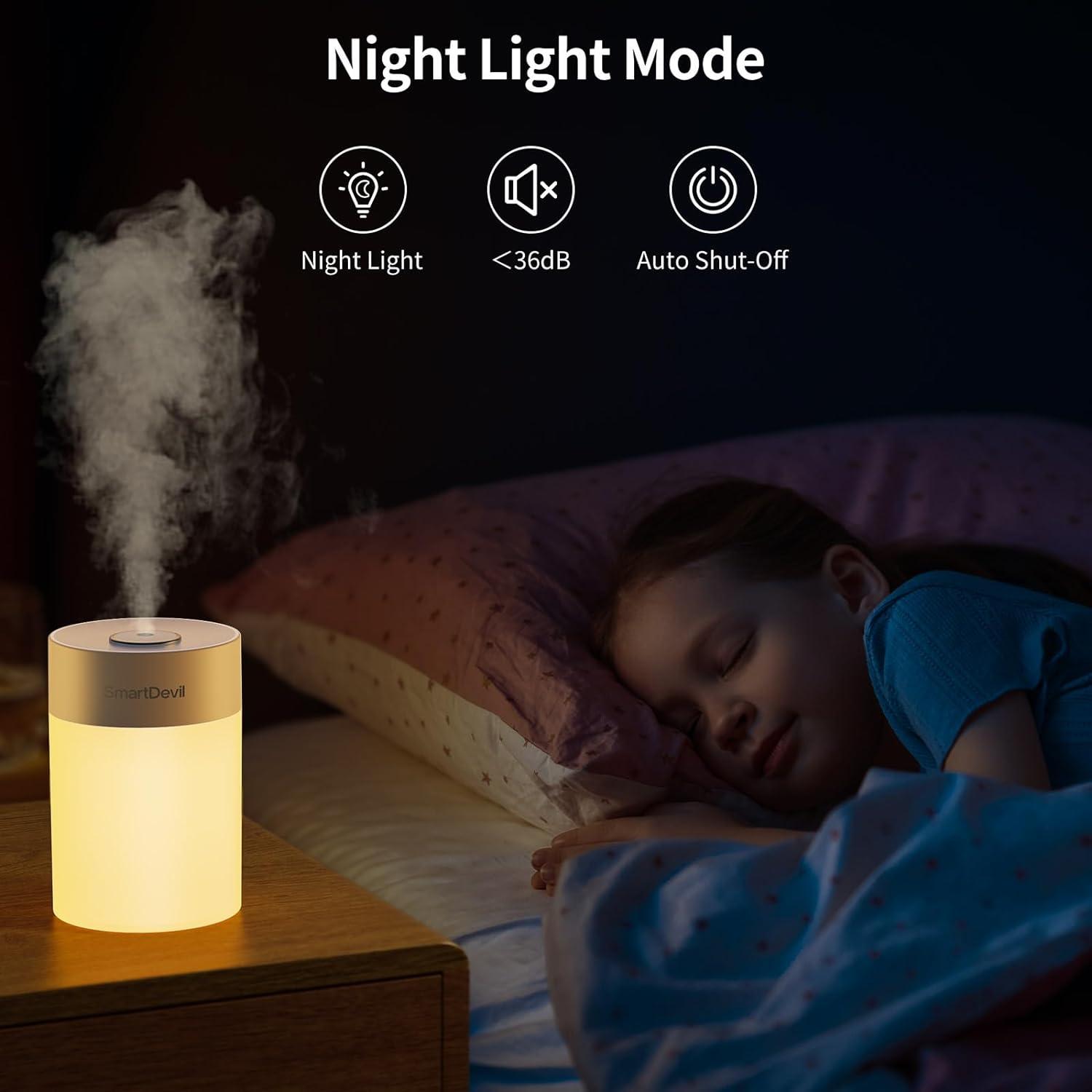 Humidificador pequeño, mini humidificador portátil de 20.3 fl oz, humidificador