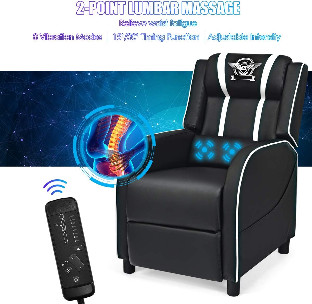 Giantex Silla reclinable para juegos, sillas ajustables de masaje para adultos,...