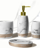 Juego de 4 accesorios de baño de resina que incluye vaso, jabonera, dispensador...