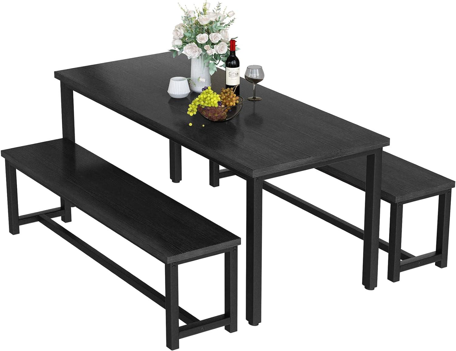 Juego de mesa de comedor de 47 pulgadas con 2 bancos, juego de mesa de comedor