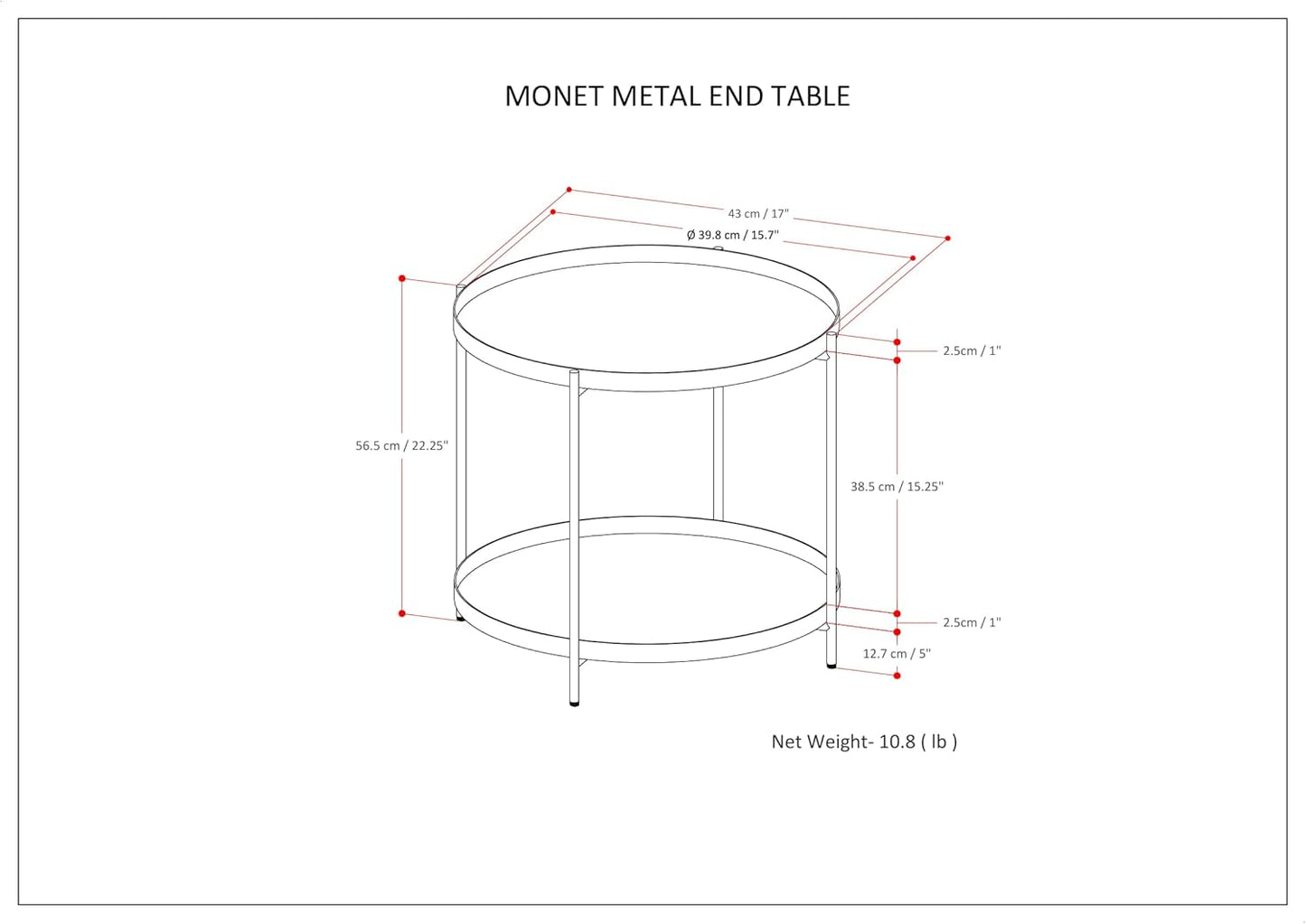 SIMPLIHOME Monet - Mesa auxiliar industrial de metal de 17 pulgadas de ancho en...