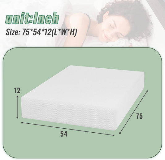 PayLessHere Colchón de espuma viscoelástica de gel de 12 pulgadas con funda de...
