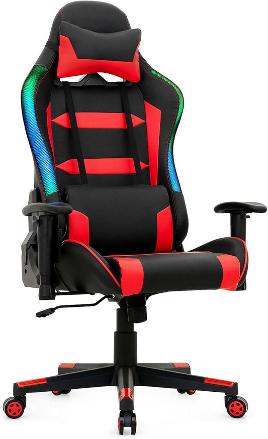 Giantex RGB, silla ergonómica para videojuegos con luz LED, respaldo alto,...