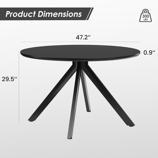 Mesa de comedor negra para 4-6 personas, mesa de comedor redonda de madera de