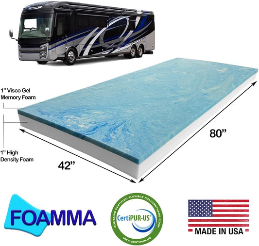 Foamma Cubrecolchón de espuma viscoelástica de gel de viaje de 2 x 42 x 80