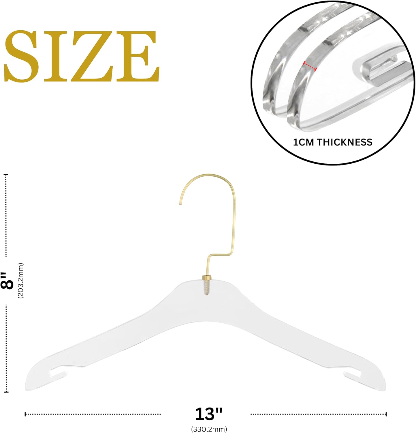 Elegantes perchas de acrílico transparente con gancho dorado, colgador de ropa