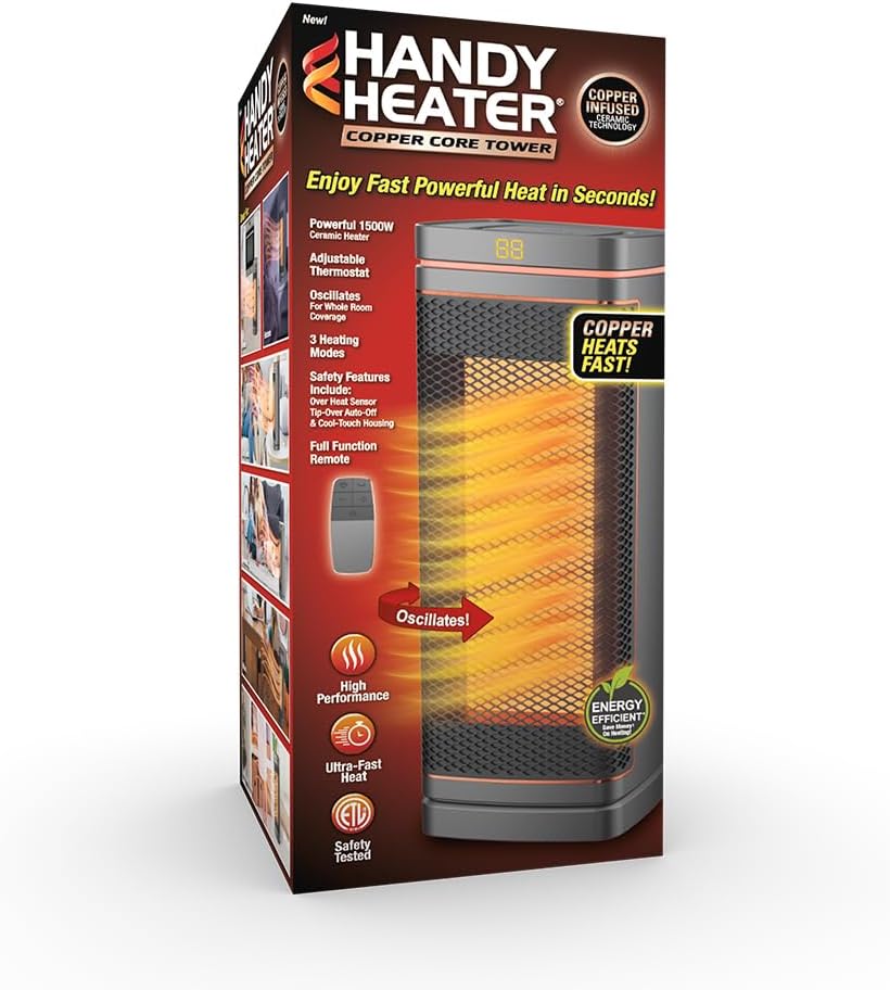 Ontel Handy Heater - Calentador de espacio de torre con núcleo de cobre (1500...