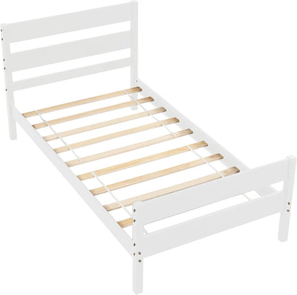 Base de cama individual de madera con cabecero y estribo, base de colchón de