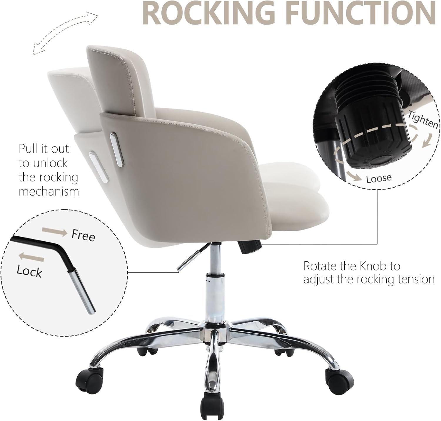 Silla de oficina en casa con ruedas, altura ajustable, de piel sintética,...