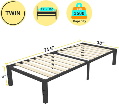 Bastidores de cama de tamaño individual de 18 pulgadas con listones de madera