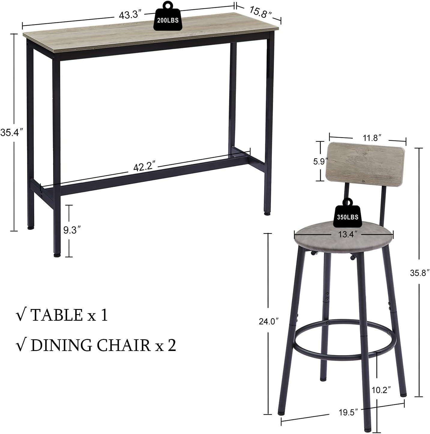 Juego de mesa de comedor de 3 piezas para 2, mesa de bar moderna y sillas para