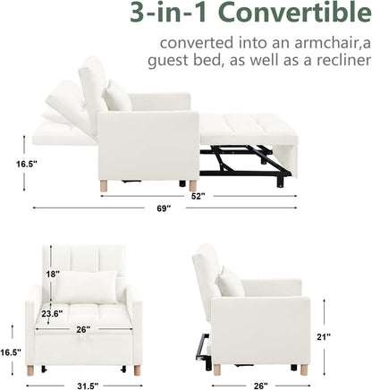 Sofá cama convertible 3 en 1 con almohada, respaldo ajustable y tela de