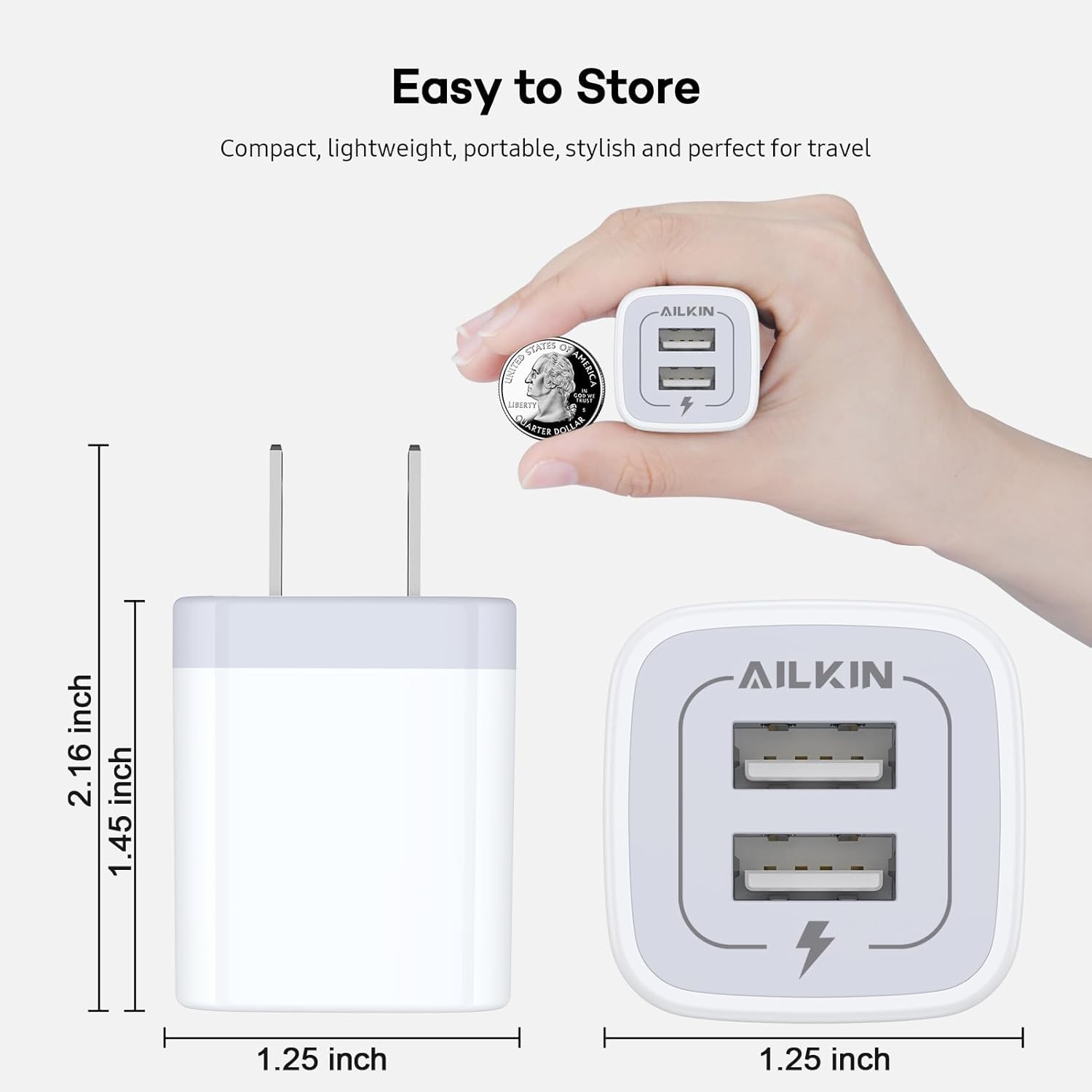 AILKIN - Cargador de pared USB, adaptador de carga, paquete de 2 unidades de...