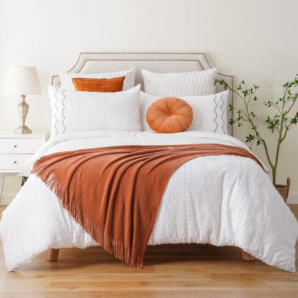BATTILO HOME Manta naranja óxido para sofá, manta de punto de felpilla suave...